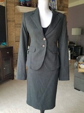 Toi et Moi Dark Gray Pinstripe Skirt Suit -European Fashion NWT